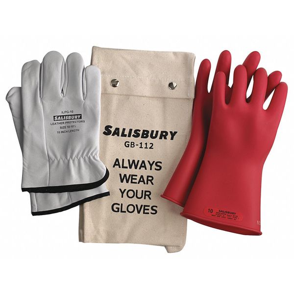 Salisbury Lineman Glove Kit Leather Protectors Red Class 0 11'' GK011R with bag and leather gloves