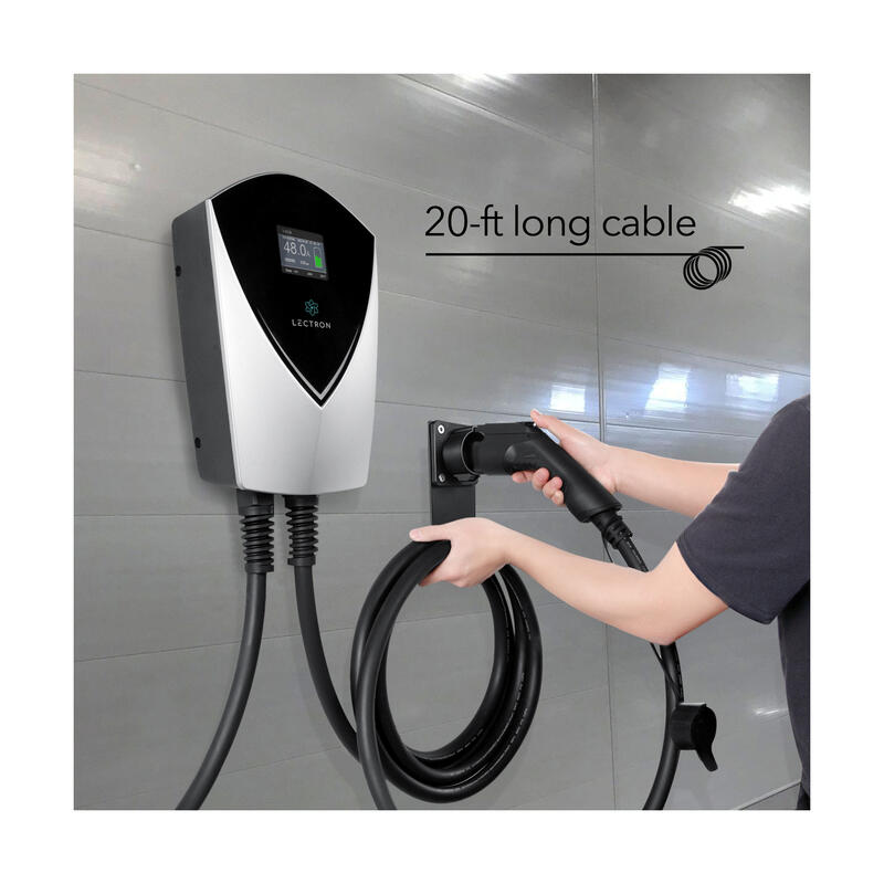Lectron V-BOX 240V 48A EV Charging Station, NEMA 14-50 Plug emphasizing the 20' cable