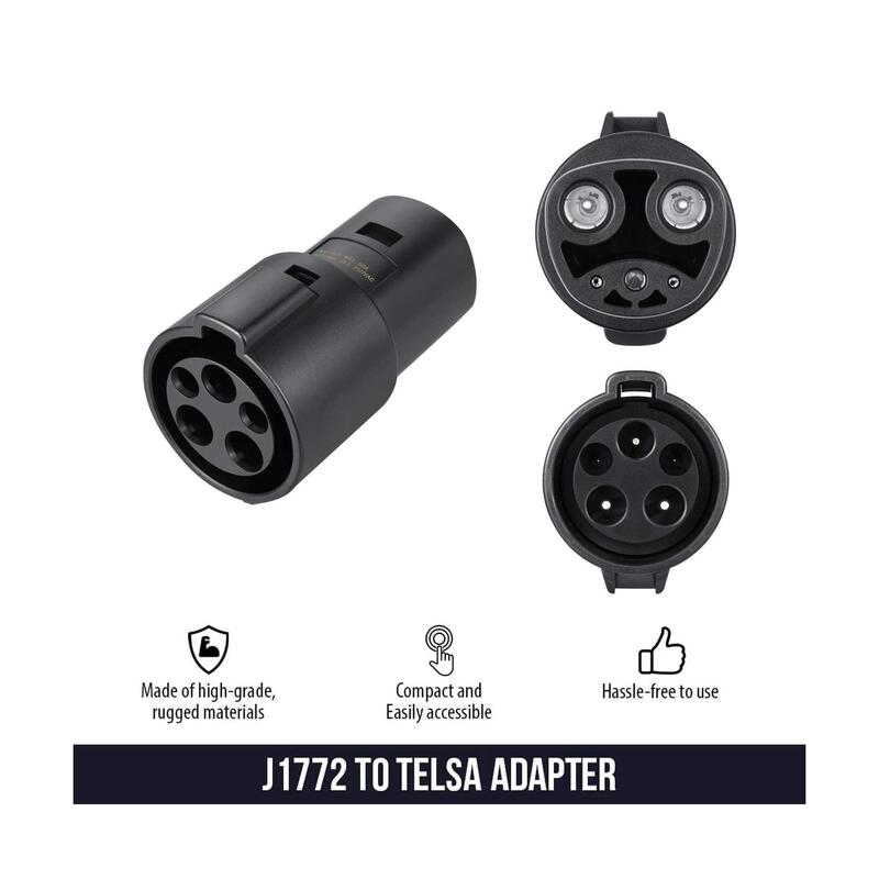 Lectron J1772 to Tesla Charging Adapter, 60A & 250V AC - (Black) side front and back