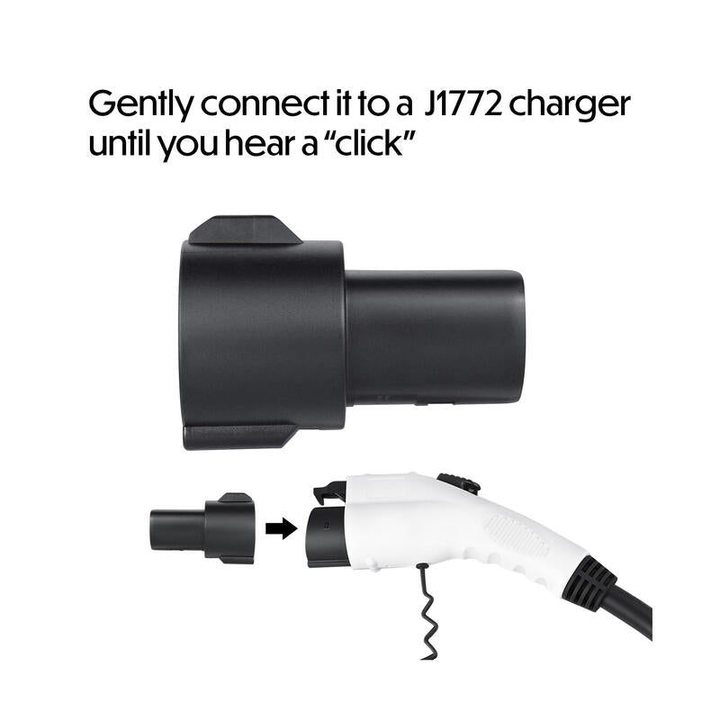 Lectron J1772 to Tesla Charging Adapter, 60A & 250V AC - (Black) side view into charger